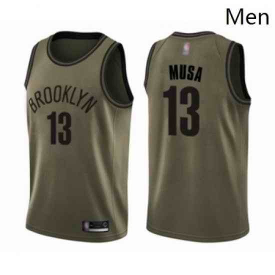 Mens Brooklyn Nets 13 Dzanan Musa Swingman Green Salute to Service Basketball Jersey
